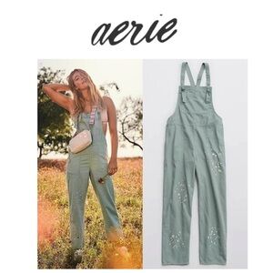 Aerie Women's Werk Play Twill Pain Splatter Green Overalls XS